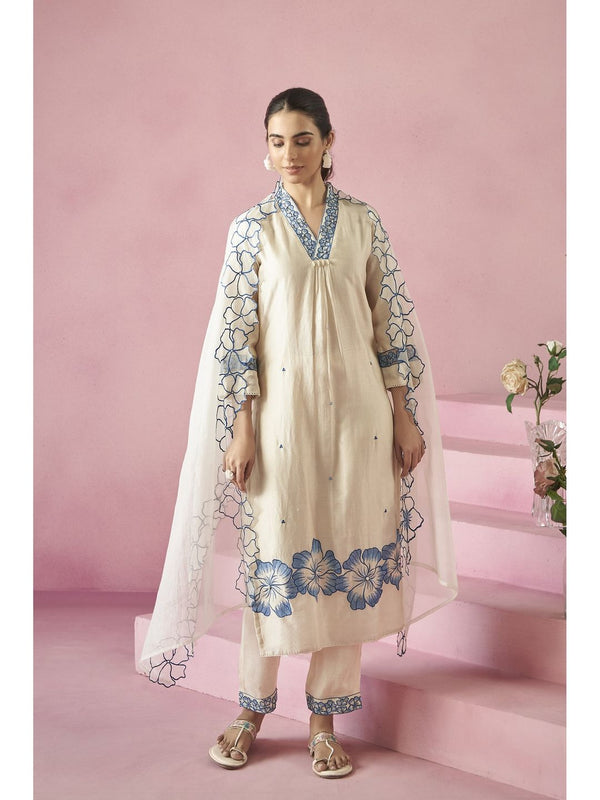 Nadira Frost Embroidered Pakistani Kurta with Pant and Dupatta (Set of 3)